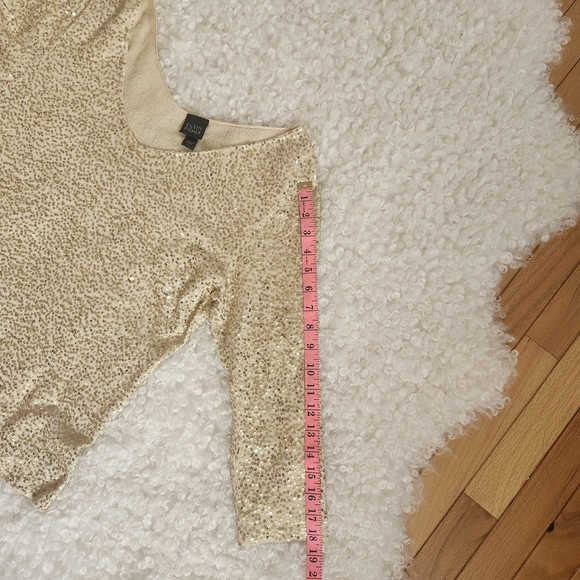 Eileen Fisher 80% Silk Cotton Sz L Vintage Gold Sequin V-Neck Top Party Evening - Picture 13 of 16